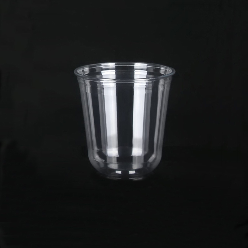 Custom 12 oz U-shaped pet iced coffee clear plastic cups with lids