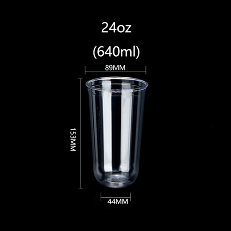 Disposable custom 24 oz U-shaped clear plastic cups
