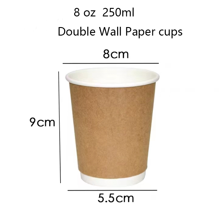8 oz disposable Kraft Double Wall coffee Paper cups with lids