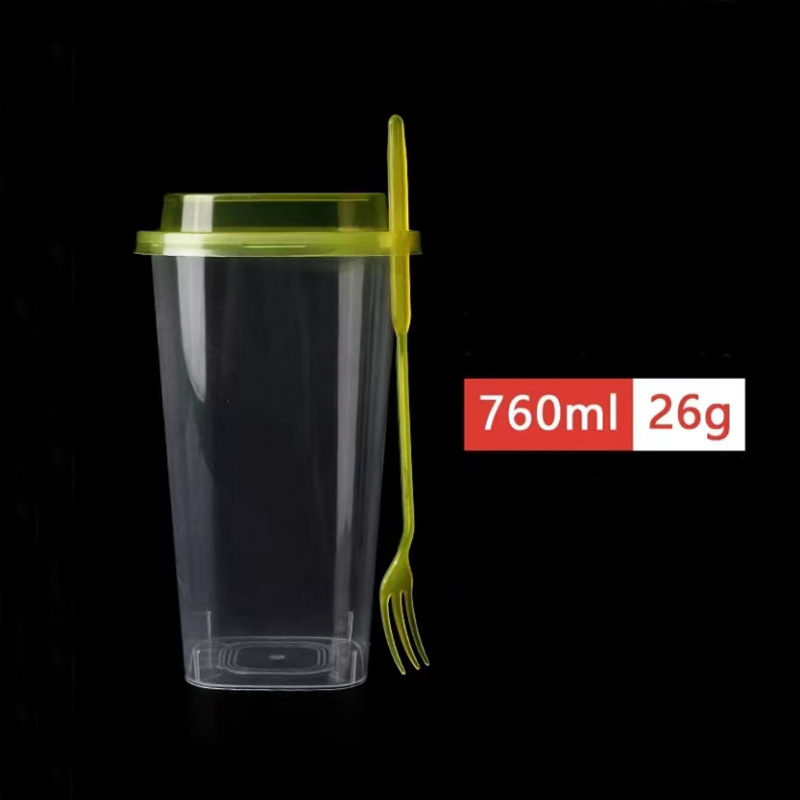 Custom logo juice drink injection plastic cup with lid disposable transparent 760ml square cup