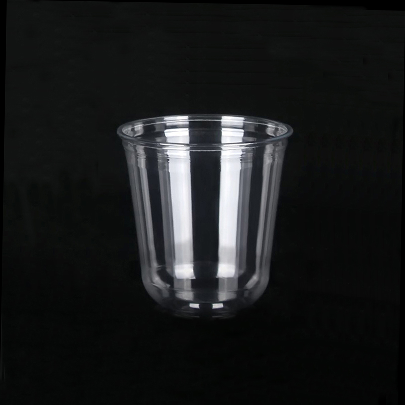 Disposable 12 oz pet clear plastic U-shaped iced coffee cups with lids