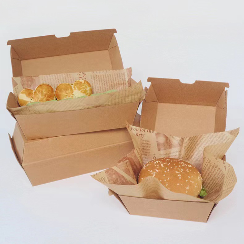 Kraft Corrugated cardboard food packaging Clamshell Hamburger Box